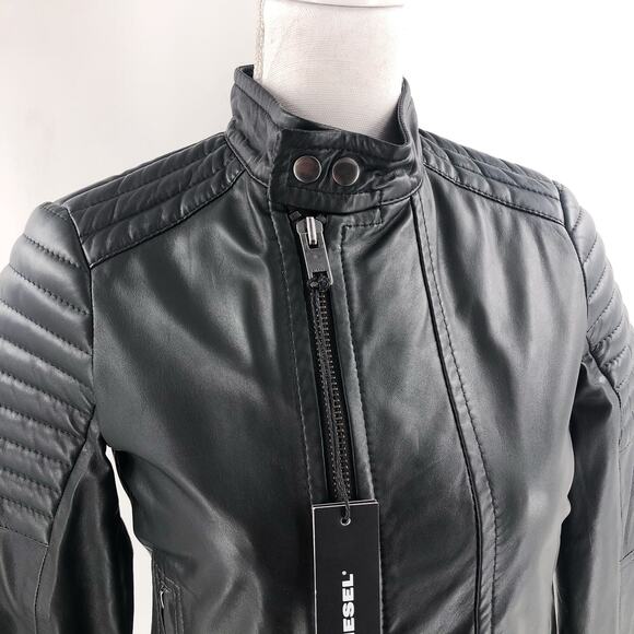 Diesel Lily Biker Leather Jacket Black Size XS NWT $700 - Picture 4 of 10